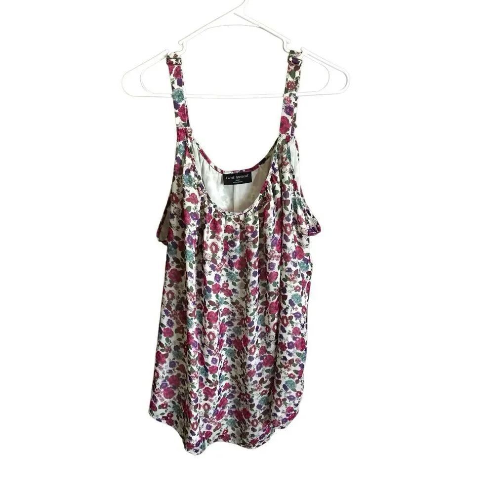 Lane Bryant white pink floral cami top blouse size 30/32 adjustable straps
